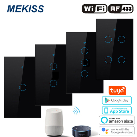 Умный сенсорный выключатель MEKISS US, выключатель для подключения к сети Wi-Fi, с управлением через приложение, 1 gang2gang3gang4gang, переключатель 110 В, 220 ... ► Фото 1/6