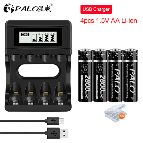 PALO стабильное напряжение 1,5 в AA Li-Ion перезаряжаемая батарея 1,5 в AA батарея AA 1,5 В литиевая батарея и зарядное устройство для литиевых батарей 1,... ► Фото 1/6
