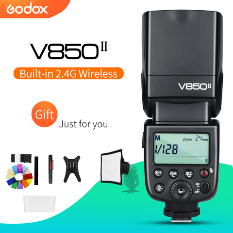 Беспроводная вспышка Godox V850II, 2,4G GN60, литий-ионный аккумулятор для Canon, Nikon, Sony, Pentax, Olympus + Бесплатный софтбокс 15*20 см ► Фото 1/6