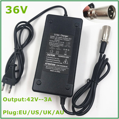 Е-байка 36В Выход 42В 3A литиевая батарея для электровелосипеда Батарея Зарядное устройство для Е-байка 36В Li-Ion Батарея-серые кисточки с 3-конта... ► Фото 1/6