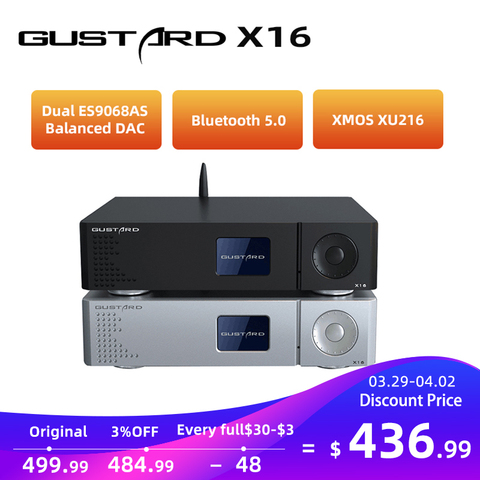 Смартфон GUSTARD DAC-X16 Bluetooth 5,0 Dual ES9068AS оригинальный сбалансированный DAC полное декодирование DSD512 XU216 USB IIS сбалансированный декодер ► Фото 1/5