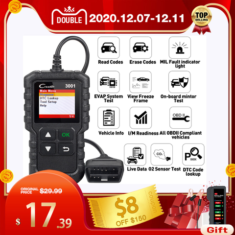 LAUNCH X431 Creader 3001 полный OBDII/EOBD сканер кодов многоязычный CR3001 автомобильный диагностический инструмент PK ELM 327 CR319 ► Фото 1/6