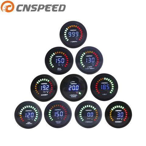 Цифровой светодиодный привод CNSPEED YC101338, вольтметр 2 дюйма 52 мм, 20 psi, для масляного пресса, температуры воздуха/топлива ► Фото 1/6