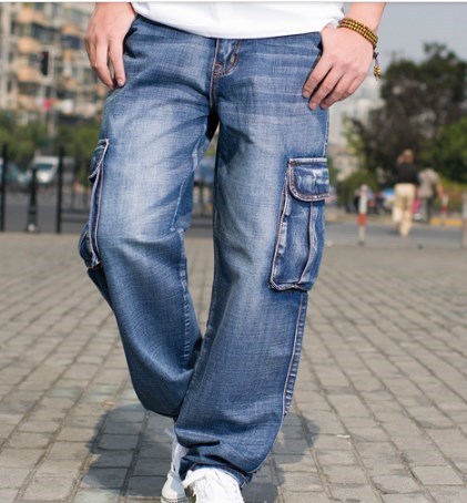 Мужские зимние свободные джинсы-карго с широкими штанинами для мужчин, мешковатые джинсы в стиле хип-хоп, джинсовые байкерские брюки с неск... ► Фото 1/6