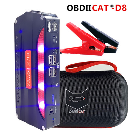 OBDIICAT-D8 Новое пусковое устройство 600a, внешний аккумулятор, пусковое устройство для автомобильного аккумулятора, аварийное зарядное устройство 12 В, многофункциональное устройство ► Фото 1/6
