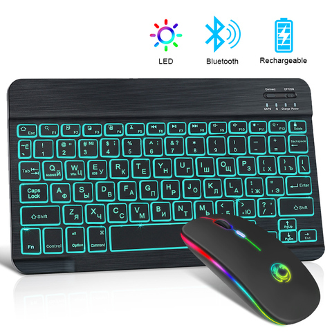 Цветная (RGB) Bluetooth клавиатура и мышь Перезаряжаемые Беспроводной клавиатуры и мыши Русская мини-Подсветка клавиатура для планшета ipad ноутбук ПК ► Фото 1/6