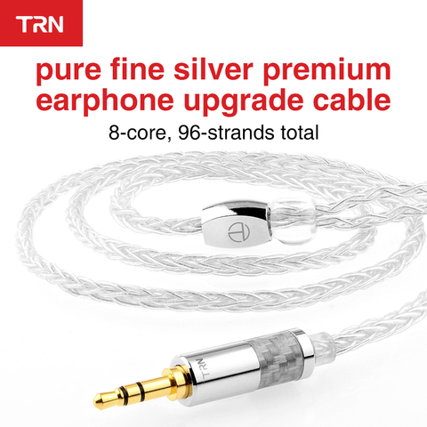 TRN T3 кабель для наушников, серебряный кабель, 8-ядерный провод для наушников, Hi-Fi плетеный кабель для V90 V80 ST1 V30 BA5 V10 C10 ZST T2 S2 BQ3 NO.3 ► Фото 1/6