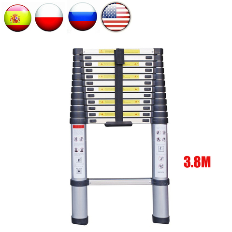 SC03 3,8 м, многофункциональная телескопическая лампа, расширяющаяся лестница, прямые выдвижные промышленные лестницы, лестница с 13 шагами ► Фото 1/6