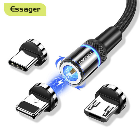 Магнитный USB-кабель Essager со светодиодной подсветкой, Fsat, зарядка, кабель Micro USB C для iPhone, Samsung, Xiaomi, магнитное зарядное устройство для телефона, Type C, провод, шнур ► Фото 1/6