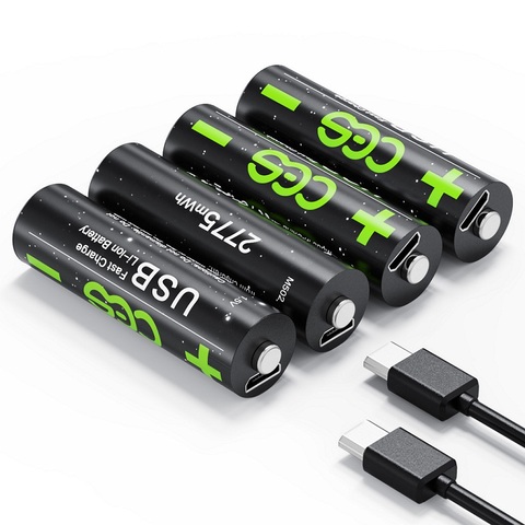Аккумуляторная батарея AA 1,5 В 2775 МВтч, USB, быстрая зарядка, литий-полимерный аккумулятор, заряжаемый кабелем Micro USB ► Фото 1/6