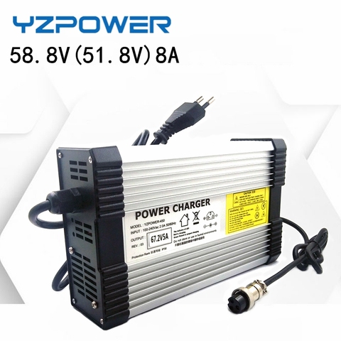 Зарядное устройство YZPOWER для литиевых аккумуляторов 58,8 в, 8 А, 14S, 48 В (51,8-52 в), литиевые аккумуляторы для электрических мотоциклов, электронных... ► Фото 1/6