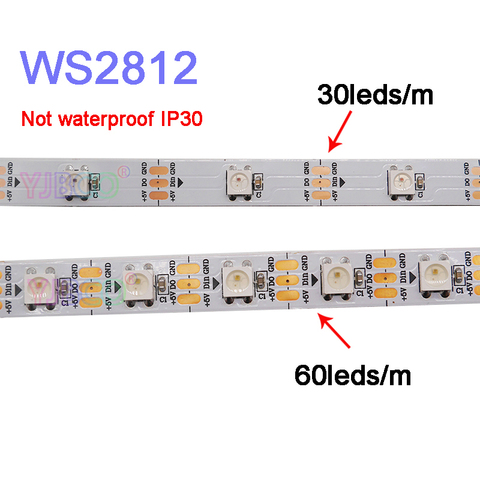 1 м/2 м/3 м/4 м/5 м WS2812B светодиодный светильник Smart pixel; 30/60/144 пикселей/светодиодов/м; WS2812 IC;IP30/IP65/IP67, светодиодная лента, 5 в пост. Тока ► Фото 1/6