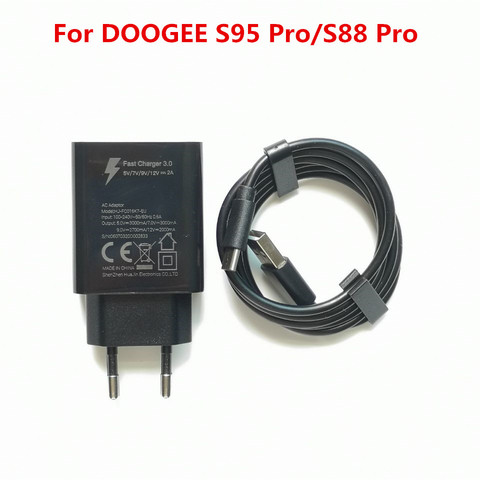 Оригинальный Новый Doogee S95 Pro/S88 быстрое зарядное устройство 3,0 дорожное зарядное устройство штепсельная вилка ЕС адаптер Type-C USB кабель 12V 2A ► Фото 1/4