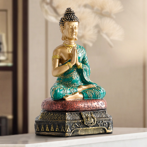 Статуи Будды из таиланда для сада, офиса, домашнего декора, настольное украшение, фэн-шуй, фигурка Будды, сидящая, украшение ► Фото 1/6