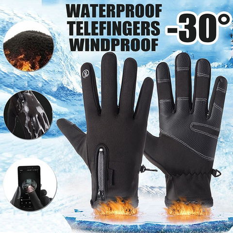 2022 популярные зимние черные перчатки с сенсорным экраном для мужчин и женщин, теплые водонепроницаемые и ветрозащитные перчатки для катания на лыжах, перчатки на молнии для верховой езды ► Фото 1/6