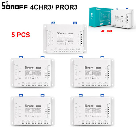 3/5 шт. Itead SONOFF 4CHR3/ PROR3 Интеллектуальный переключатель Wi-Fi модуль Wi-Fi, умный переключатель 433 МГц RF пульт дистанционного управления Управление переключатель Wi-Fi 4 банды выключатель ► Фото 1/6