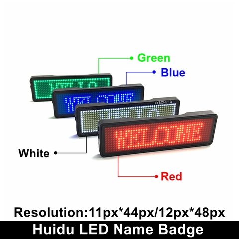 Бесплатная доставка, красный, синий, зеленый, белый перезаряжаемый светодиодный значок с именем 44x11 точек, Одноцветный, с прокручивающейся п... ► Фото 1/6