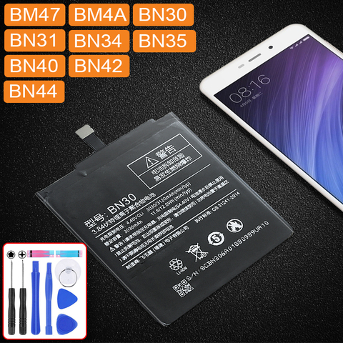 Аккумулятор для Xiaomi Redmi 3 3S 3X 4 4A 4X 5 5A 5 Plus Pro Prime, батарея BM47 BM4A BN30 BN34 BN35 BN40 BN42 BN44 bn 30 34 35 40 44 ► Фото 1/6