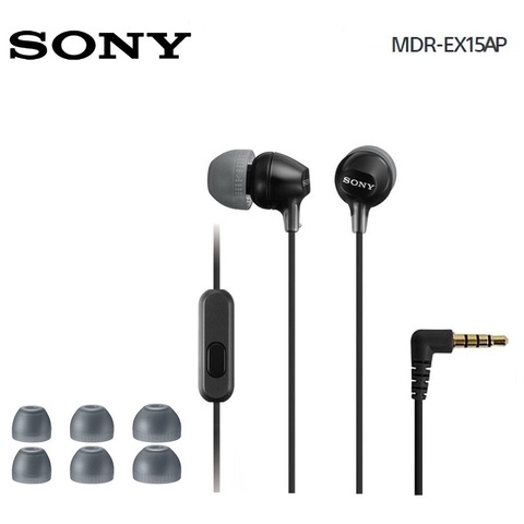 Оригинальный Sony MDR-EX15AP 3,5 мм проводные наушники вкладыши в наушники-вкладыши сабвуфер стерео наушники Hands-free наушники с микрофоном для xiaomi, ... ► Фото 1/6