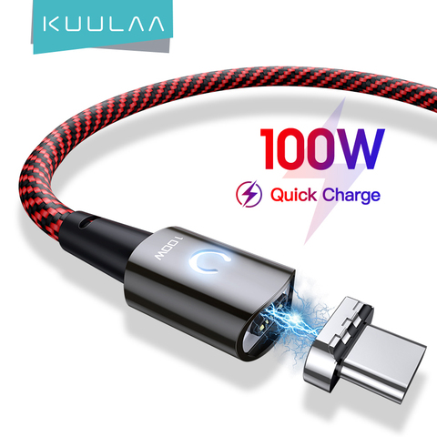 Магнитный зарядный кабель KUULAA PD, 100 Вт, USB Type C на Type C для Xiaomi Mi 10t Pro POCO x3, 5 А, кабель для MacBook Pro, шнур ► Фото 1/6