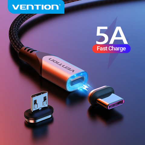 Vention 5А Магнитный зарядный кабель Быстрая зарядка USB Тип C кабель Магнит Micro USB кабель для зарядки данных мобильный телефон USB шнур ► Фото 1/6