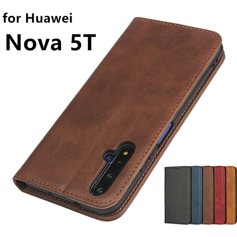 Кожаный чехол для Huawei Nova 5T, откидной чехол с держателем для карт, чехол с магнитной застежкой, чехол-бумажник ► Фото 1/6