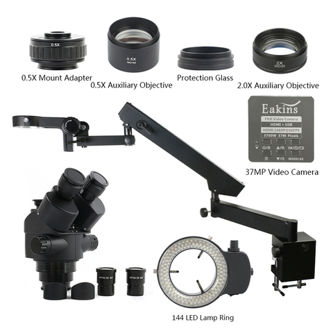 Тринокулярный стереомикроскоп с шарнирным рычагом 3,5x-90X, мультифокальный, 37 МП, HDMI, USB, набор Электронных Цифровых Микроскопов для камеры ► Фото 1/6