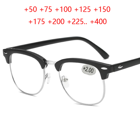 Очки для чтения в металлической полуоправе пресбиопические очки для мужчин и женщин очки для дальнего зрения с силой + 0,5 + 0,75 + 1,0 + 1,25 до + 4,0 ► Фото 1/6