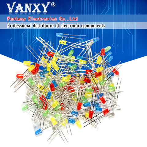 Набор светодиодных диодов, 500 шт., 3 мм, разные цвета, красный, зеленый, желтый, синий, белый ► Фото 1/6