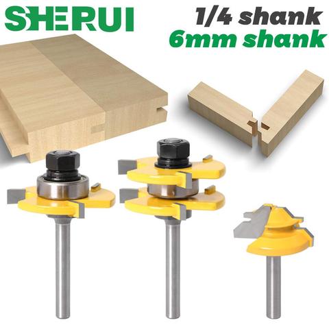 3 pc 6mm 1/4 Shank high quality Tongue & Groove Joint Assembly Router Bit 1Pc 45 Degree Lock Miter Route Set Stock Wood Cutting ► Фото 1/6