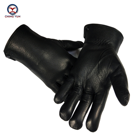 Мужские черные кожаные перчатки CHINGYUN, теплые мягкие шерстяные перчатки из натуральной кожи, зима 2022 ► Фото 1/6