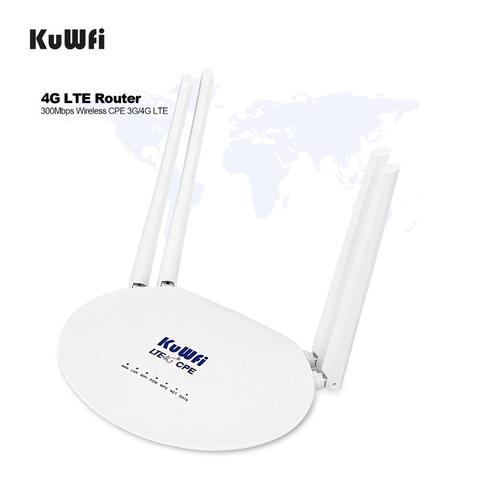 KuWFi 300 Мбит / с 4G LTE Wi-Fi маршрутизатор 3G / 4G Sim-карта Беспроводной маршрутизатор с 4шт внешней антенны до 32 пользователей 4G маршрутизатор ► Фото 1/6