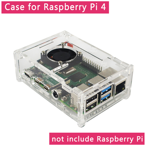 Акриловый чехол Raspberry Pi 4, прозрачный корпус, поддержка процессора, вентилятор охлаждения для Raspberry Pi 4 Model B ► Фото 1/6
