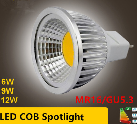 Новый высокомощный лампада СИД MR16 GU5.3 COB 6w 9w 12w Диммируемый СИД Cob прожектор Теплый Холодный белый MR 16 12V лампа GU 5,3 220V ► Фото 1/5