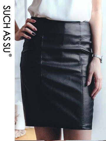 Женская юбка-карандаш из искусственной кожи suu, черная юбка-карандаш с высокой талией, осенняя юбка-S-5XL, зима 2022 ► Фото 1/6
