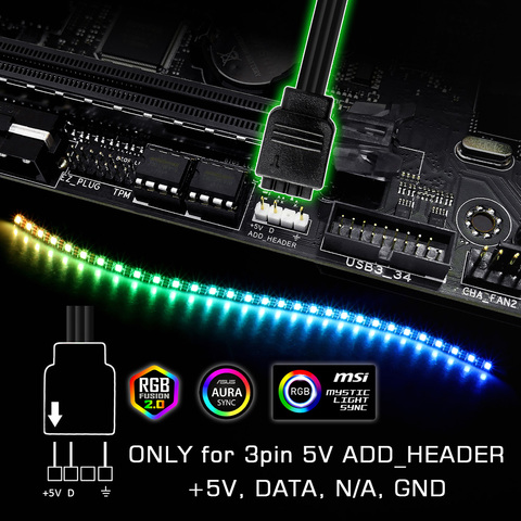 WS2812b RGB Светодиодная лента для ASUS AURA SYNC / MSI Мистик светильник Sync / GIGABYTE RGB Fusion 2,0 (5 В 3 Pin адресуемые светодиодные заголовки) ► Фото 1/6
