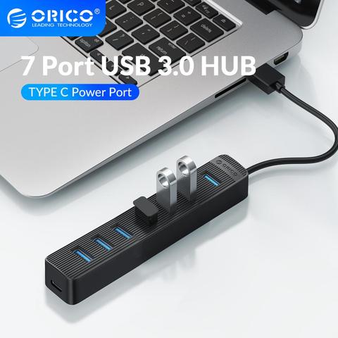 ORICO Высокоскоростной 7-портовый концентратор USB 3,0 с портом питания типа C USB SD TF сплиттер OTG адаптер для ноутбуков, настольных аксессуаров ► Фото 1/6
