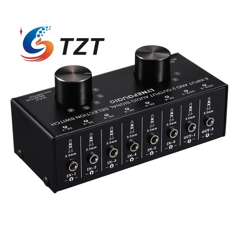 TZT переключатель аудиовхода, переключатель аудиовхода, переключатель сигнала, поддержка 6 в 2 OUT и 2 в 6 OUT 3,5 мм порты ► Фото 1/6