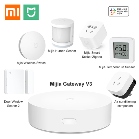 Набор для умного дома Xiaomi Mi Mijia Gateway V3 Zigbee, датчик для окон и дверей, датчик человеческого тела, датчик утечки воды, работает с Mi Home ► Фото 1/6