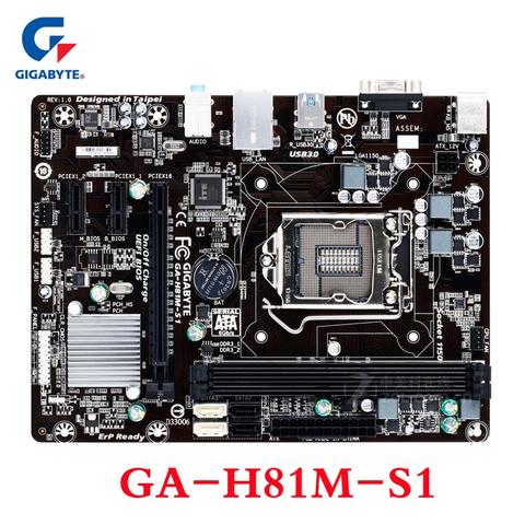 Материнская плата Gigabyte H81 H81M, 2 DDR3, 16 ГБ, с процессором LGA 1150, USB3.0, SATA III, Micro ATX, оригинальная, б/у ► Фото 1/1