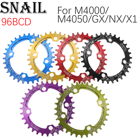 Круглая Звездочка SNAIL 96 BCD 30T 32T 34T 36T 38T, сверхлегкая Звездочка MTB Mountain 96BCD для M4050 M4000 NX GX X1, цвета кривошипа ► Фото 1/6