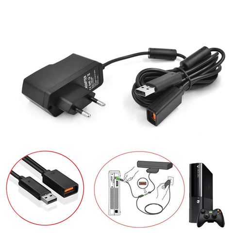 Черный Блок питания переменного тока 110-240 В, адаптер с вилкой для ЕС и США, зарядное устройство с USB для Microsoft Xbox 360, адаптер с датчиком Kinect фута ► Фото 1/6