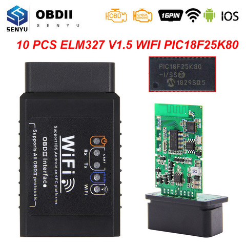 10 шт. ELM 327 V1.5 WI-FI OBD2 WI-FI сканер PIC18F25K80 ODB2 ELM327 V1.5 WI-FI для Android/IOS OBD 2 OBD2 автомобиля диагностики авто диагностический инструмент ► Фото 1/1