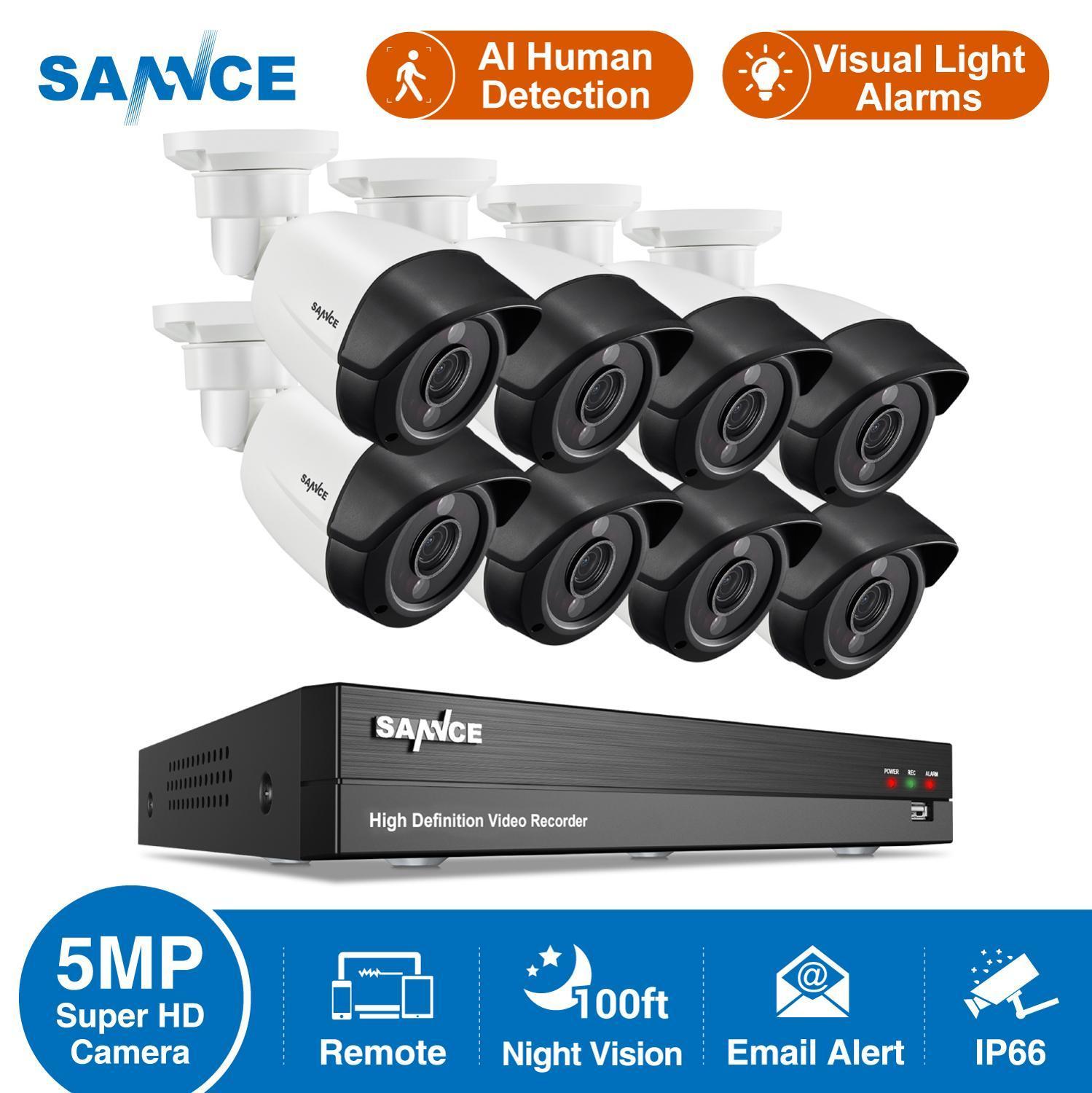 SANNCE 8CH 5MP-N супер HD видео система безопасности H.264 + DVR с 4X 8X  5MP Пуля Открытый водонепроницаемый CCTV камера комплект AI обнаружения -  История цены и обзор | Продавец AliExpress -