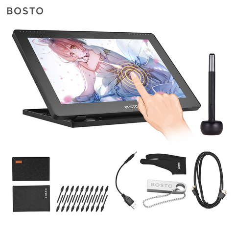 Графический планшет BOSTO 16HD для рисования, 15,6 дюйма, IPS, 8192 уровня давления, с перезаряжаемым стилусом, 16 ГБ, USB-диск ► Фото 1/6