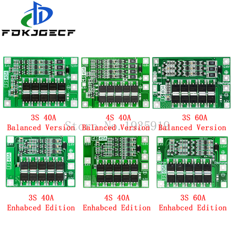 Защитная плата 3S/4S 40A/60A 18650 BMS, для зарядки литий-ионных батарей, для двигателя перфоратора, 11,1 В/12,6 В/14,8 В/16,8 В с увеличителем/балансиром ► Фото 1/4