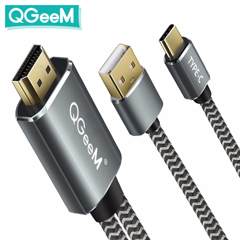 Qgeem Тип USB c 3.1 HDMI кабель адаптер Thunderbolt для MacBook Samsung S8 Huawei Коврики 10 Тип C к hdmi конвертер ► Фото 1/6