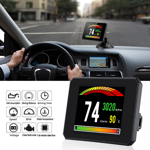 Дисплей HUD P16 OBD OBD2, дисплей P16, цифровой проектор, измеритель скорости, сигнализация безопасности автомобиля ► Фото 1/6