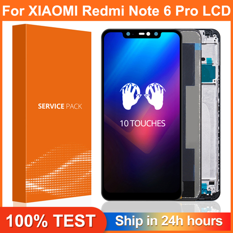 ЖК-дисплей с рамкой для Xiaomi Redmi Note 6 Pro, сенсорный экран с дигитайзером, ЖК-дисплей для Redmi Note6 Pro, в сборе, качество AAA ► Фото 1/6