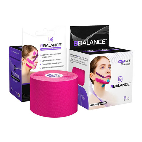 Кинезио тейп для лица BBalance FACE TAPE 5 см × 5 м хлопок розовый ► Фото 1/3